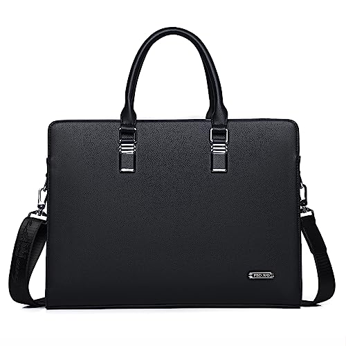 Business Leather Briefcase - Expandable Office Laptop Bag
