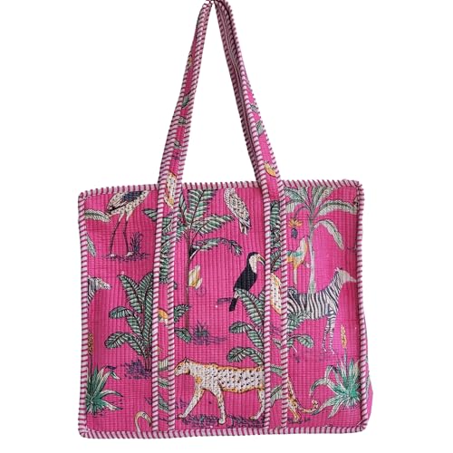 Poo Cotton Prints Reversible Tote - Exotic Jungle & Floral Canvas Bag