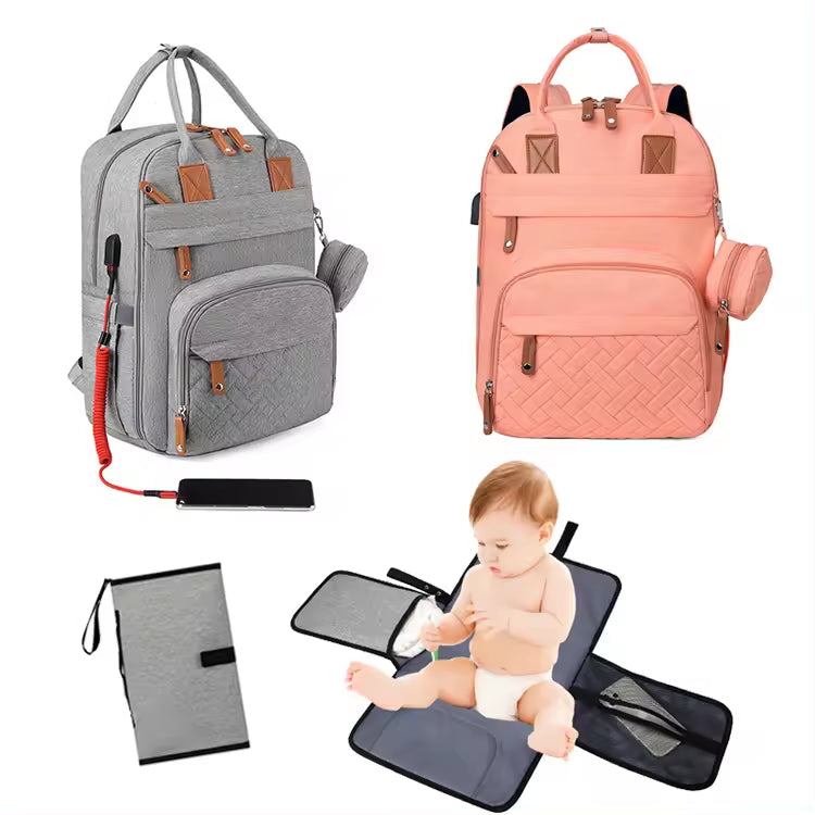 Convertible Vegan Leather Diaper Bag - Chic Designer Backpack